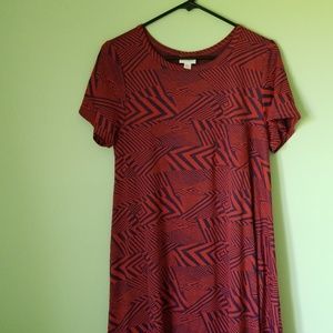 LulaRoe Carly Red with Navy Blue print